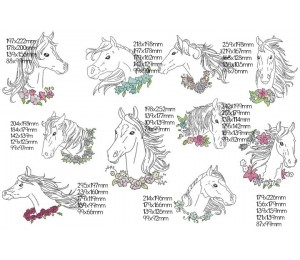 Stickdserie - Blumen Pferde Line Art